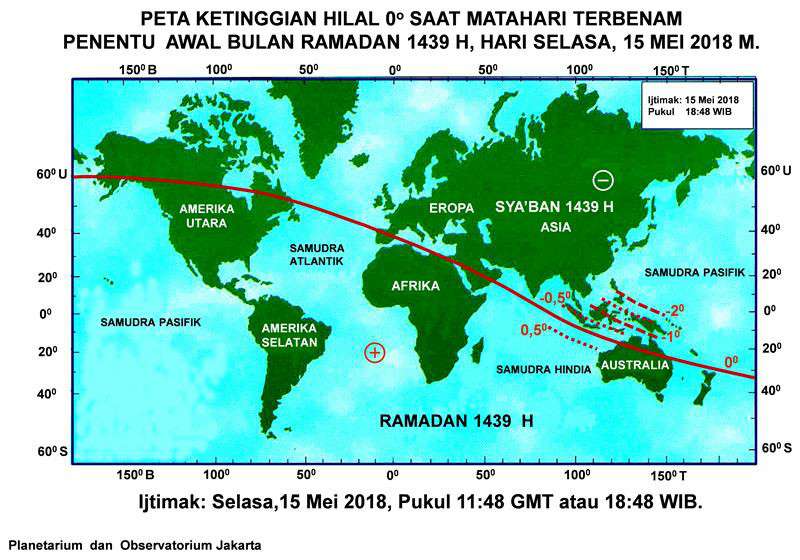 Ilustrasi posisi hilal awal Ramadan 1439 H