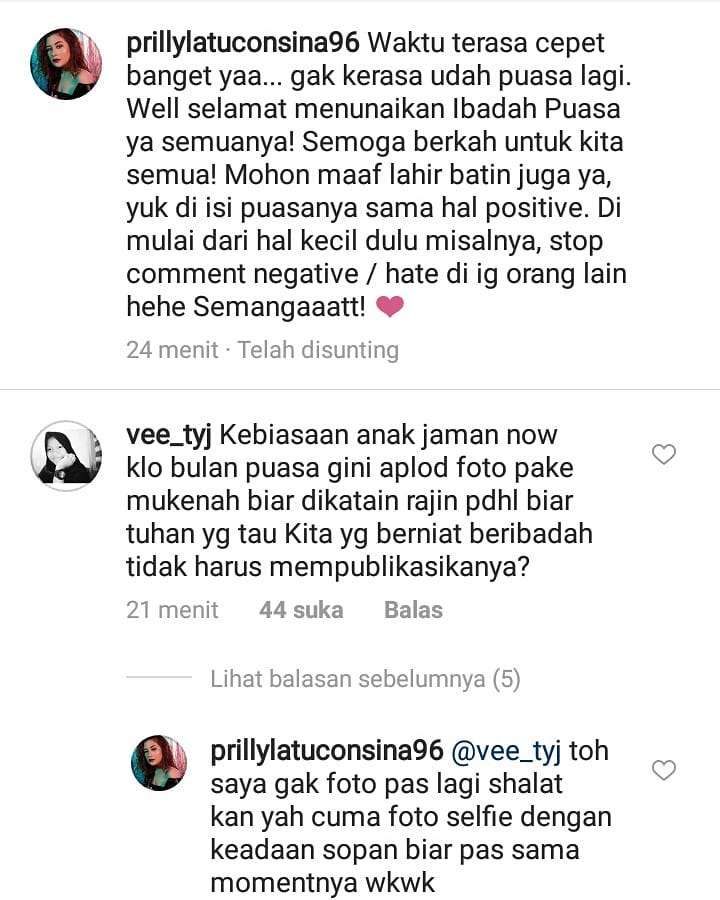 Prilly Latuconsina berbalas komentar dengan haters Prilly Latuconsina berbalas komentar dengan haters