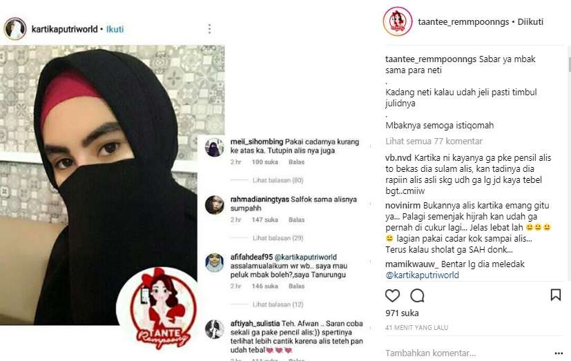 Alis Kartika Putri dikomentari warganet.