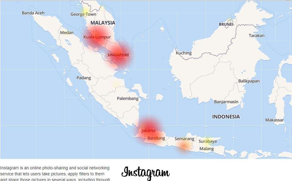 Sejumlah pengguna asal kota -kota membicarakan kerusakan Instagram