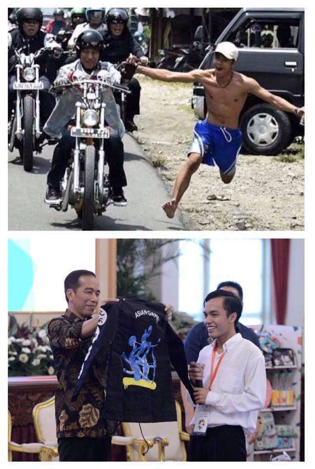 Bona mendapatkan jaket dari Jokowi