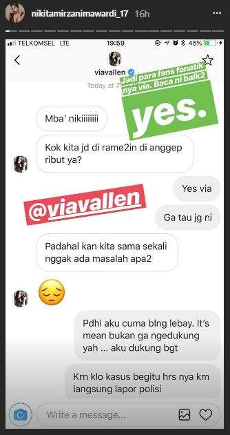 Unggahan perpesanan Nikita Mirzani dan Via Vallen