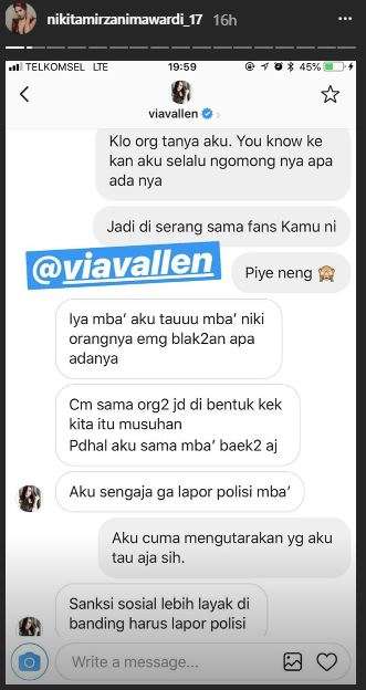 Unggahan percakapan Nikita Mirzani dan Via Vallen