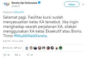 Jawaban admin Twitter KAI