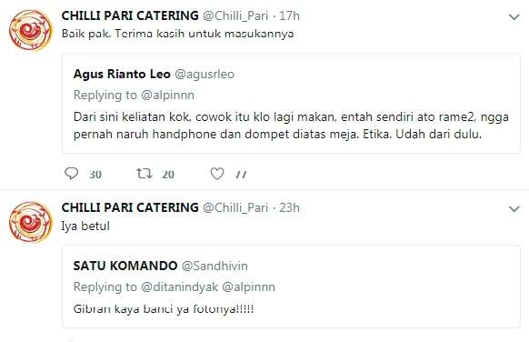 Kicauan balasan Gibran di aman twitter-nya