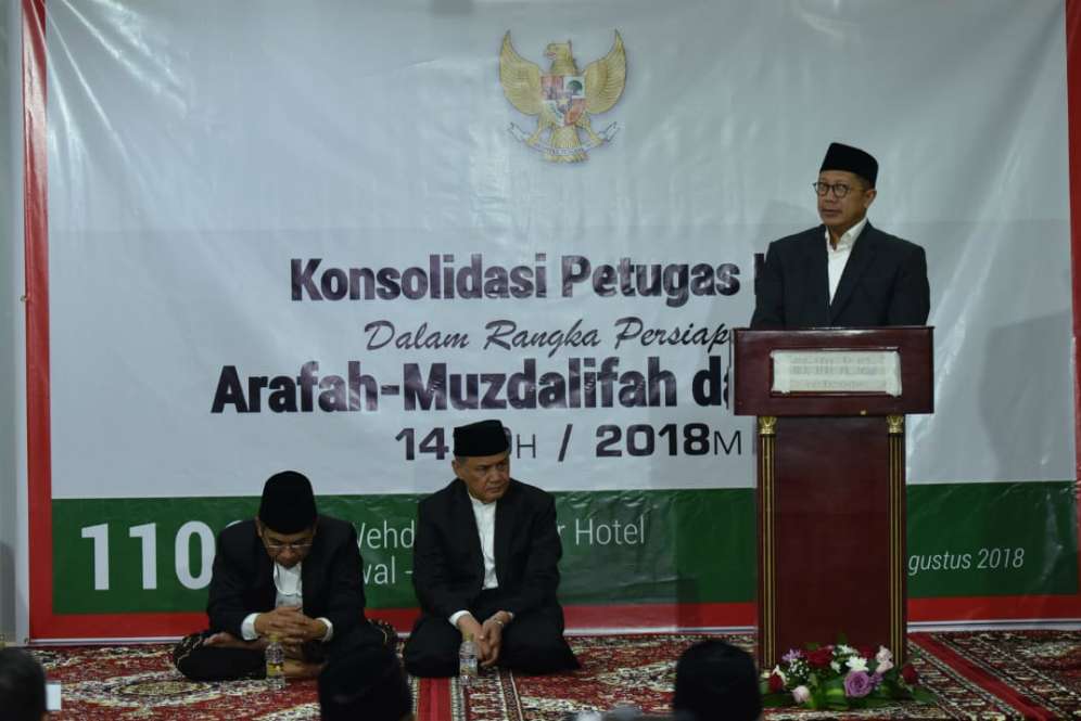 Menag Lukman saat konsolidasi petugas haji