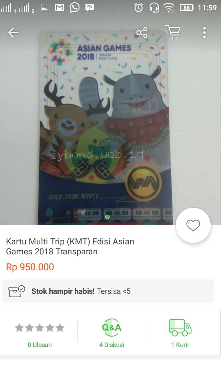 KMT Asian Games 2018 dijual dengan harga Rp950 ribu.