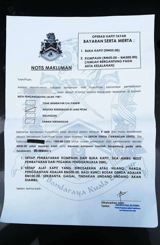 Surat tilang yang diterimanya.