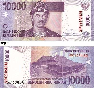 Uang Rp10 ribu TE 2005 warna ungu kebiruan.