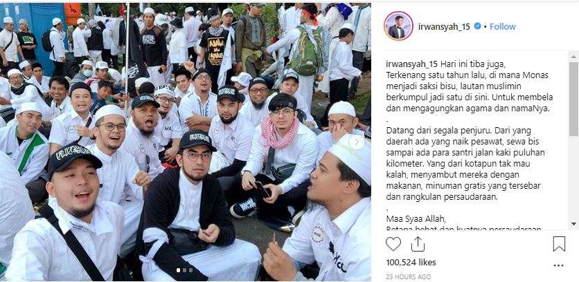 Irwansyah dan kawan-kawan mengikuti aksi reuni 212