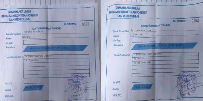 Kuitansi pembayaran pengantaran jenazah