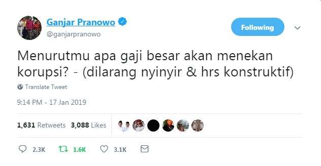 Cuitan Ganjar Pranowo.