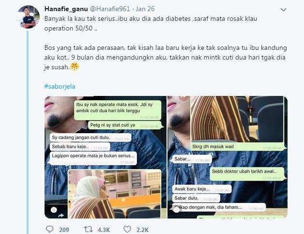 Keluhan Hanafie karena tak diizinkan menemani ibunya untuk operasi.