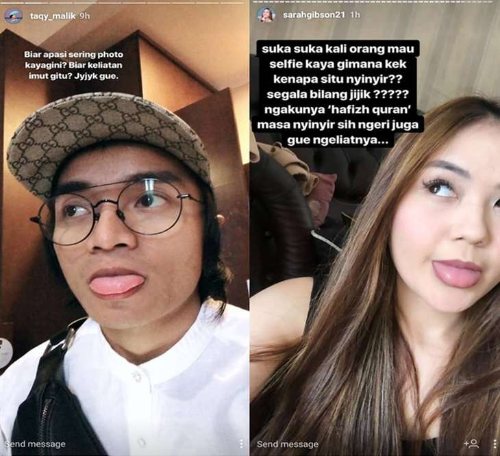 Taqy Malik dan Sarah Gibson saling sindir