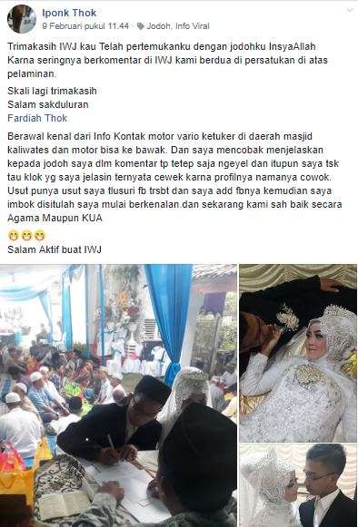 Pernikahan yang berawal dari komentar di Facebook