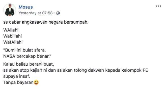 Tantangan bersumpah Bumi itu bulat.