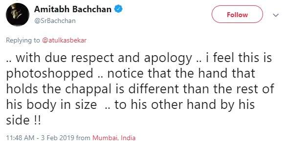 Amitabh Bachchan ragu foto anak-anak selfie pakai sandal adalah asli.