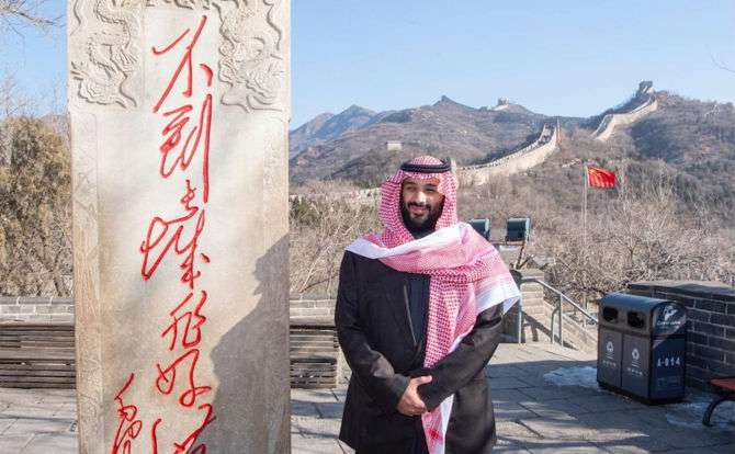 Pangeran Mohammed bin Salman saat mengunjungi Tembok Besar China