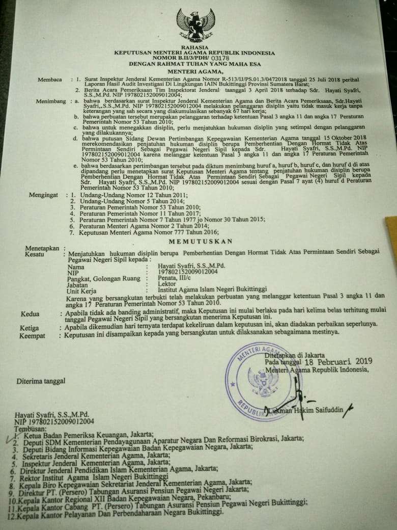 Surat Pemecatan Hayati