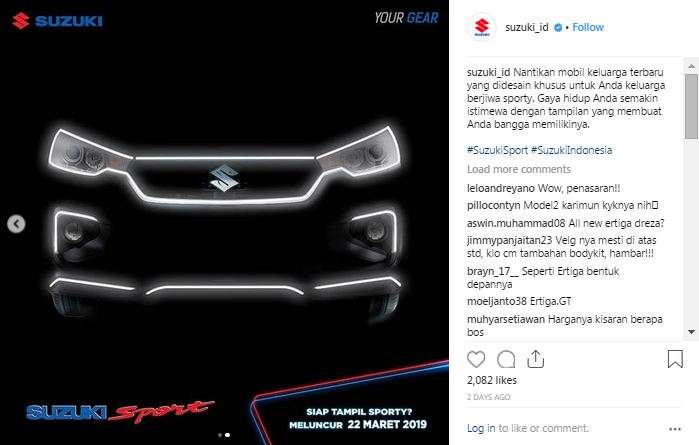 Teaser mobil sporty Suzuki.