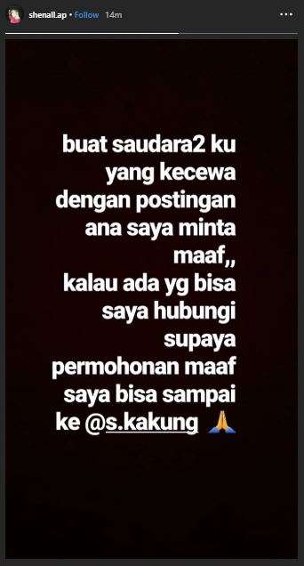 Permintaan maaf pembuat video (Foto: Instagram/@shenall.ap)