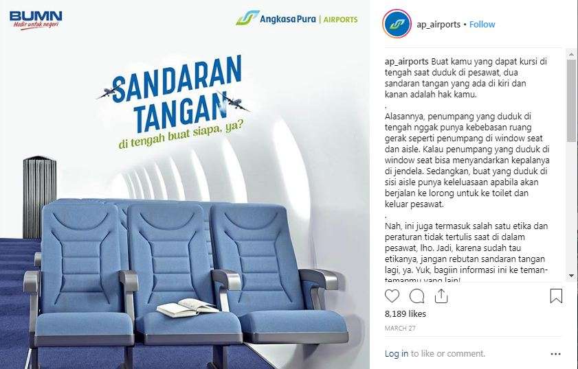 Sandaran tangan di bangku tengah.