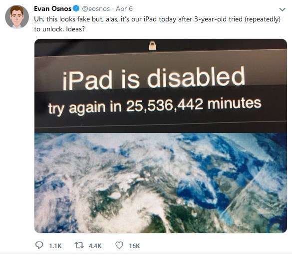 iPad milik Evan Osnos terkunci selama 25 juta menit.