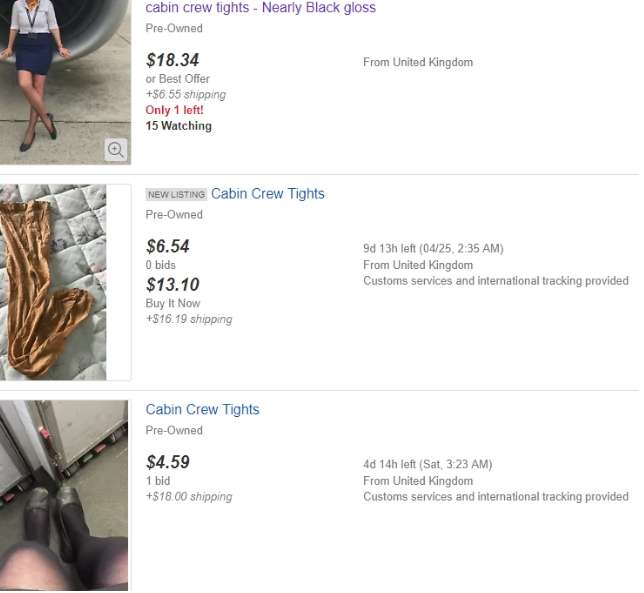 Daftar stoking yang dijual pramugari Norwegian Airlines di eBay.