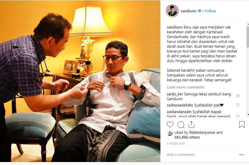 Sandiaga Uno sedang sakit?