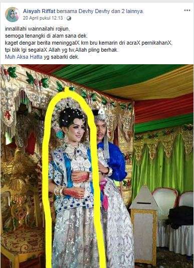 Pasangan Mita dan Aksa saat resepsi (Foto: Facebook/Aisyah Riffat)