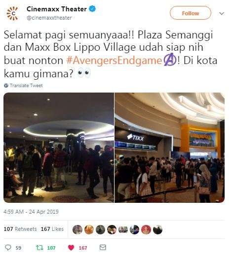 Bioskop Cinemaxx dipenuhi penonton Avengers Endgame.