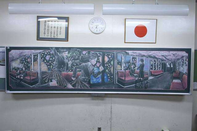 Seni menggambar dengan kapur di papan tulis.