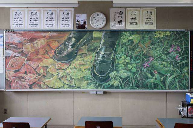 Seni menggambar dengan kapur di papan tulis.