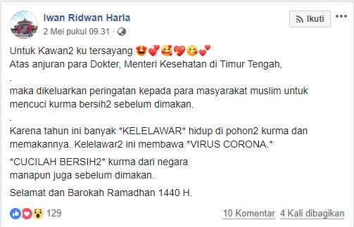 Isu mengenai kurma yang mengandung virus Corona (Foto: TurnBackHoax)