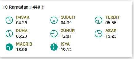 Jadwal Imsak 10 Ramadan 1440 H Palembang