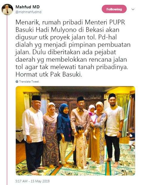 Kabar rumah Menteri PUPR, Basuki Hadimuljono, digusur untuk proyek tol.