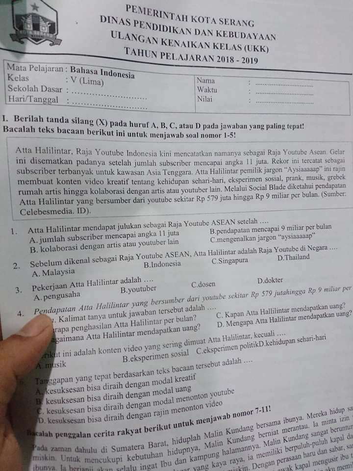 Soal ujian kelas V SD (Foto: Merdeka.com)