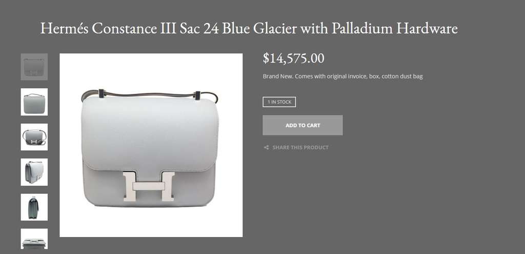Hermes Constance III Sac 24 Blue Glacier with Palladium Hardware