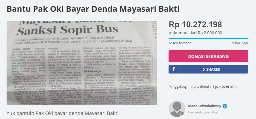 Penggalangan dana dari warganet untuk sopir bus. Penggalangan dana dari warganet untuk sopir bus.