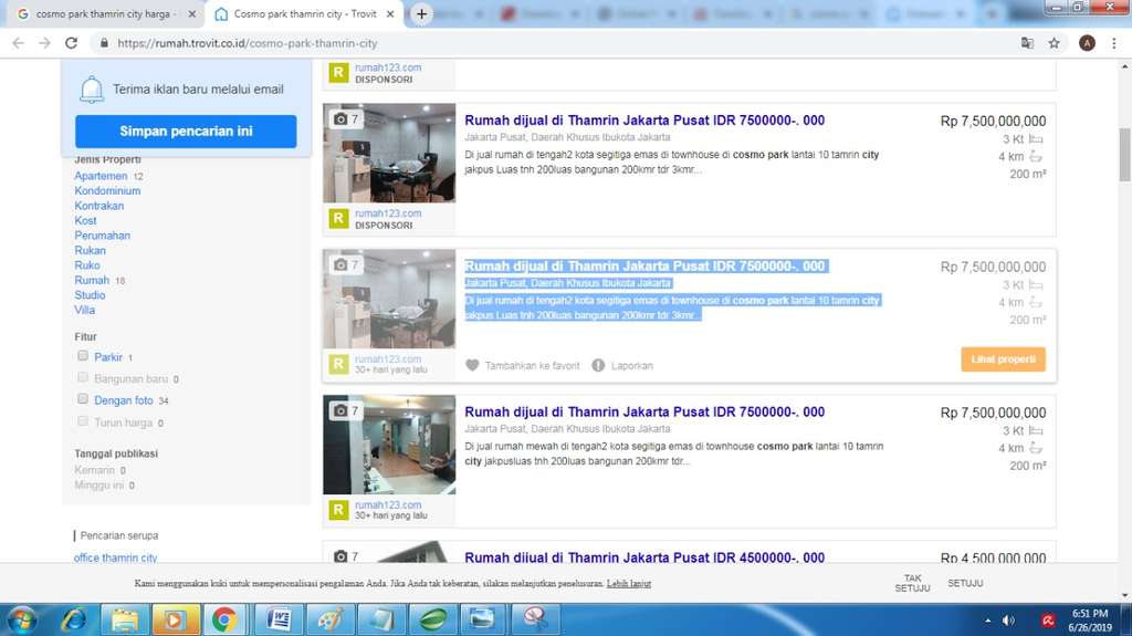 Harga rumah di atas mall.