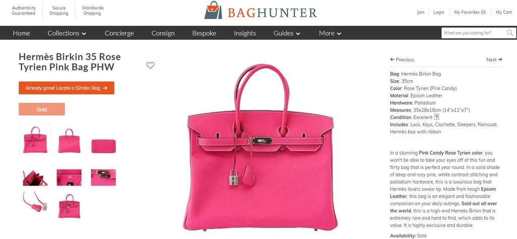 Hermes Birkin 35 Rose Tyrien Pink Bag PHW