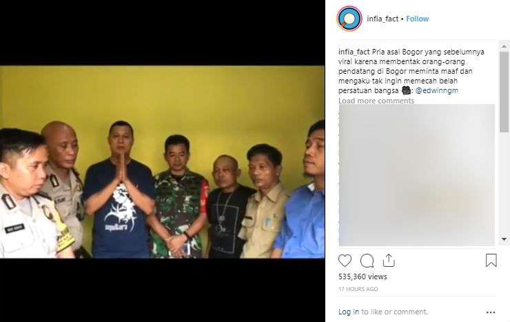 Video permintaan maaf pelaku persekusi di Bogor(Foto: Instagram)