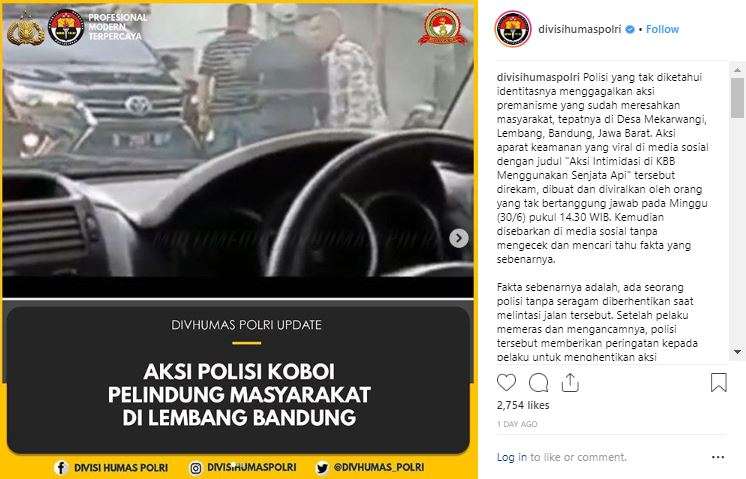 Aksi polisi menodongkan pistol ke warga (Foto: Instagram)