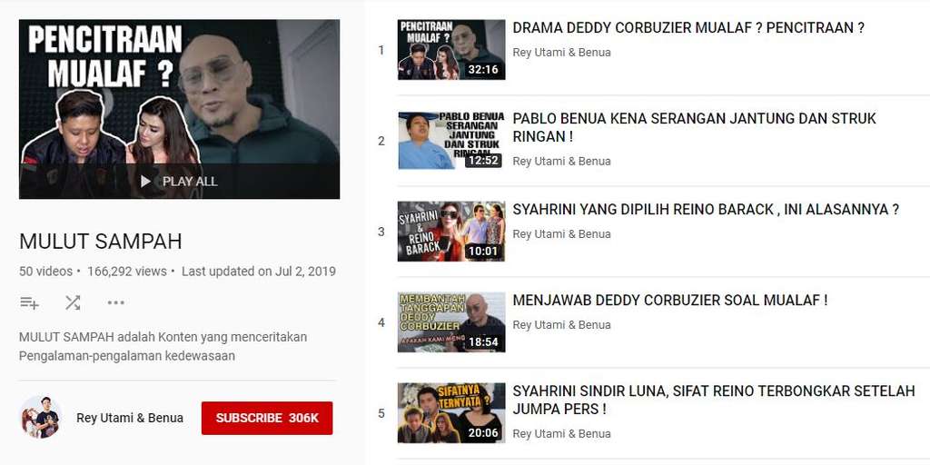 Konten Mulut Sampah Youtube Rey Utami dan Pablo