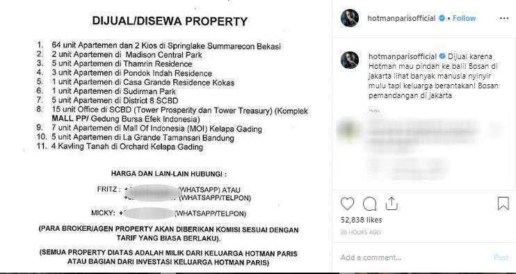 Unggahan Hotman Paris (Foto: Instagram)
