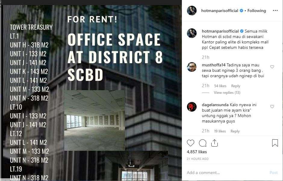 Hotman Paris Sewakan Apartemen