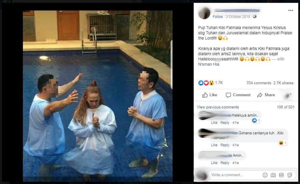 Wanita diduga Kiki Fatmala telah pindah keyakinan