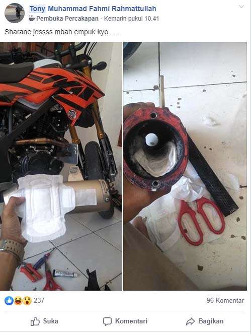 Pembalut digunakan untuk meredam bising di knalpot.