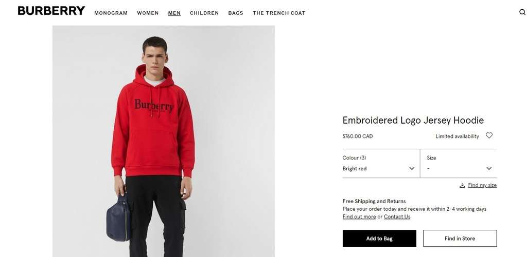 Burberry Embroidered Logo Jersey Hoodie