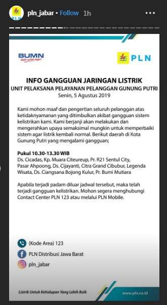 Pemadaman Bergilir Kab Bogor